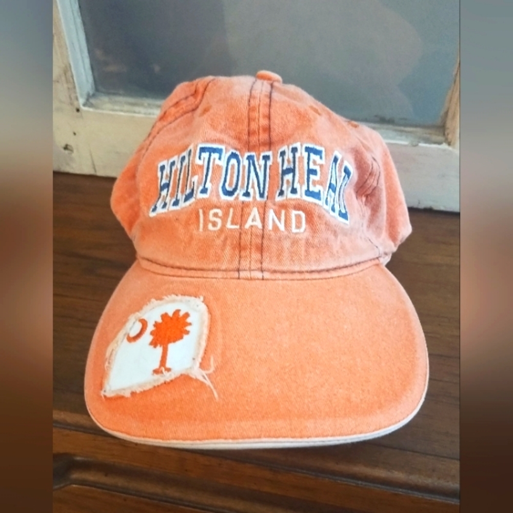 Hilton Head Island Orange Distressed Cap For Men Or Women